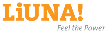 Orange text LiUNA! with gray italicized words Feel the Power beneath it, on a light background.