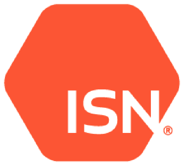 An orange hexagon with the white letters ISN in the center.